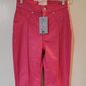 Pink Leather Flare Pants